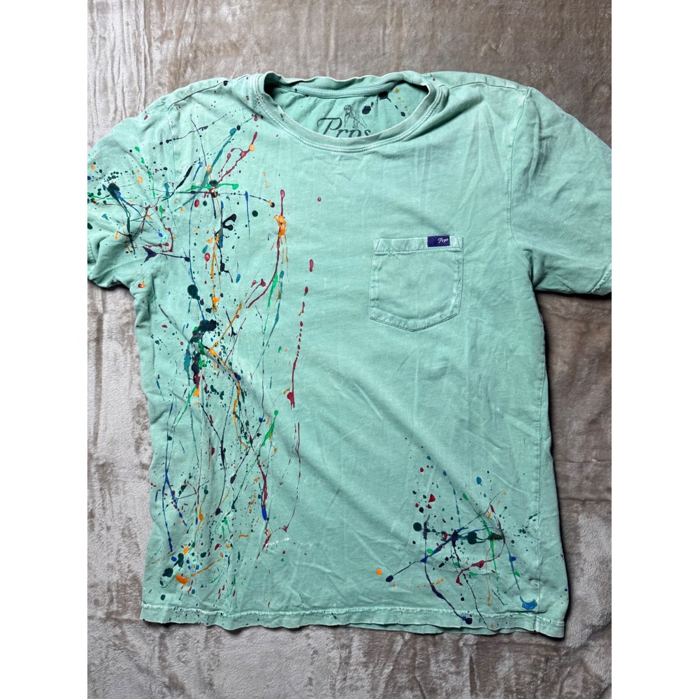 Prps Mens Paint Splatter Pocket Graphic T-Shirt Distressed Streetwear Size S